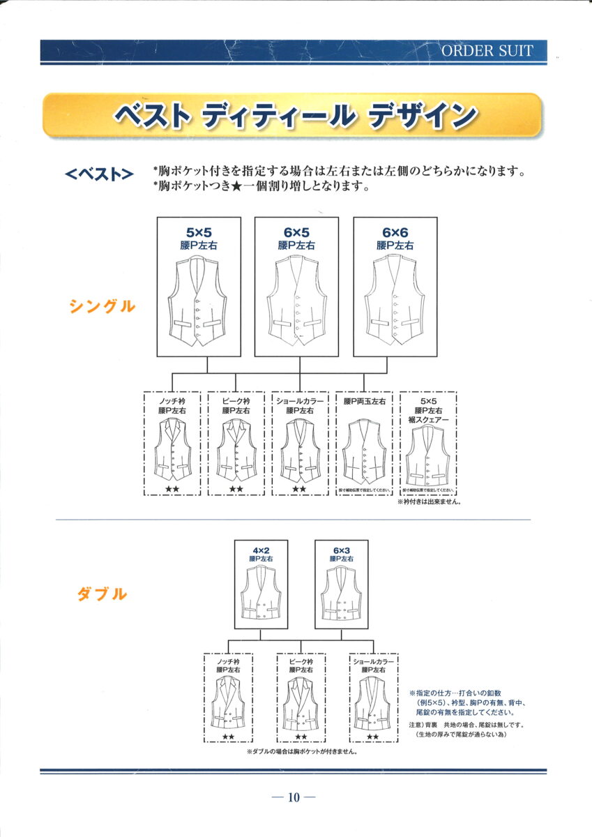 ジャケット、スラックスだけでなくベスト単品でのお仕立ても可能です 